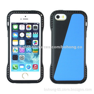TPU Phone Cases for iPhone 5S with PC Decoration Layer, Side Grains Anti-slip